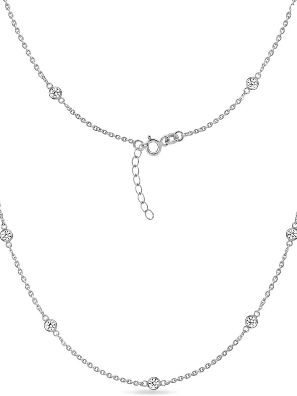 Le'Calla 925 Sterling Silver CZ Station Necklace — Elegant, Flawless & Perfect G